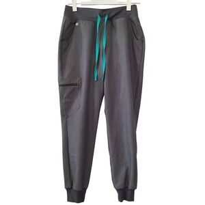 FIGS Womens Scrub Pants Zamora Jogger Gray Teal Drawstring - Small/Petite